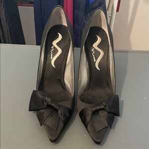 Nina Black Satin Heels with Bow
